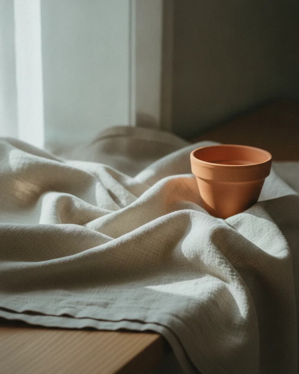 Morning light falling across soft linen fabric