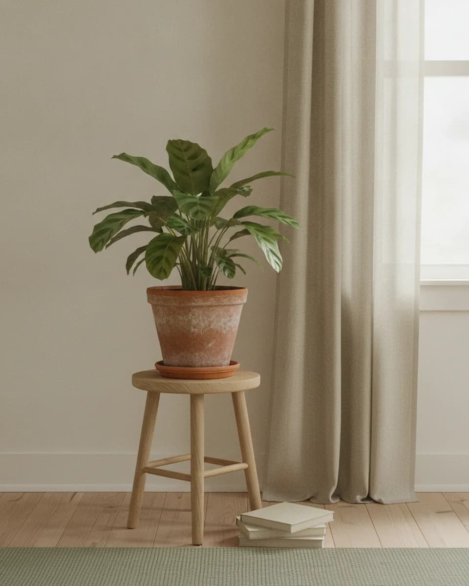 A green houseplant by a sunlit window
