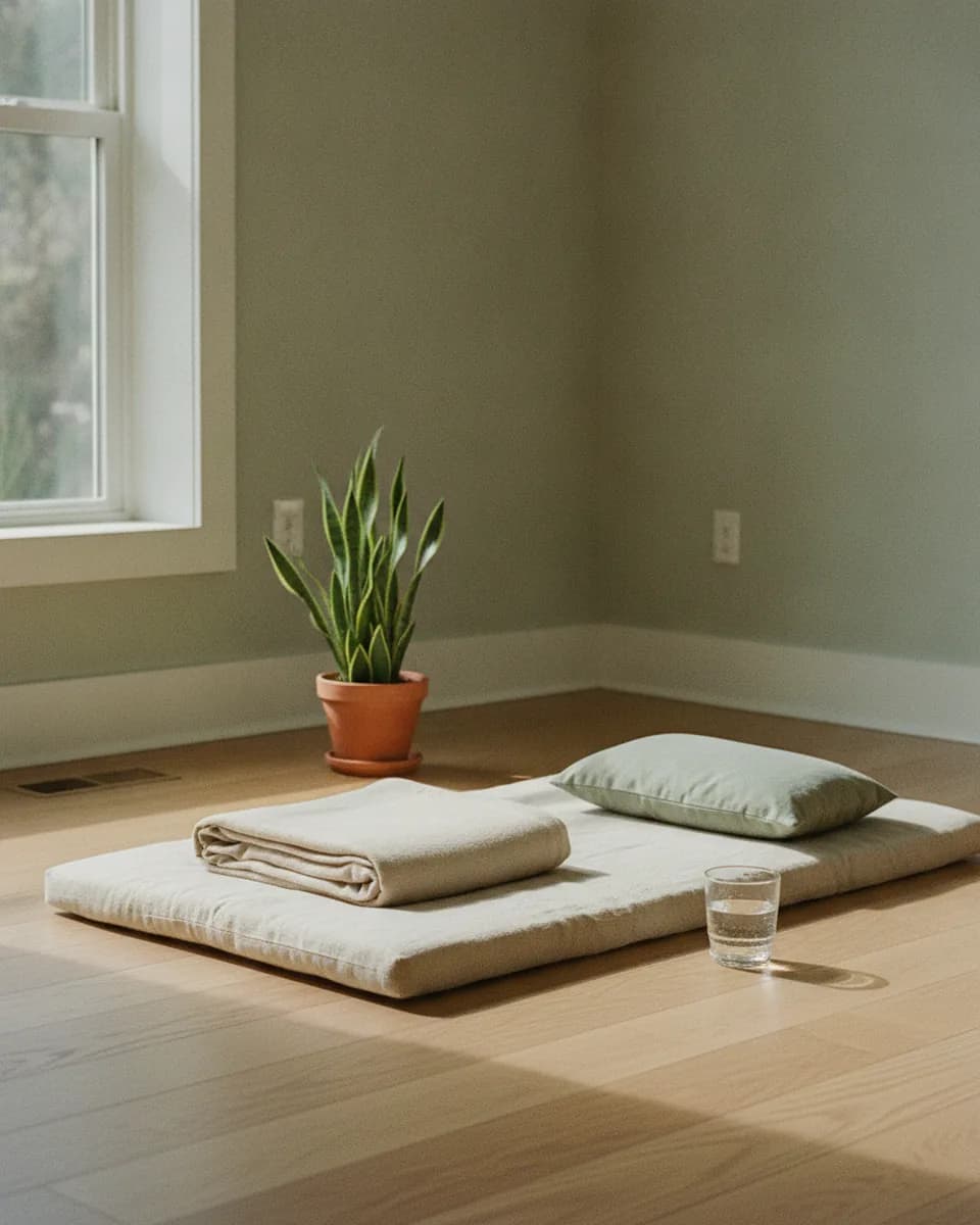 A quiet room prepared for a session with soft natural light